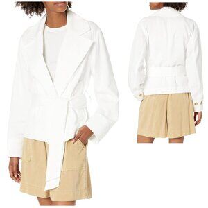 VINCE ​Belted Casual Cropped Jacket in Off White Size S